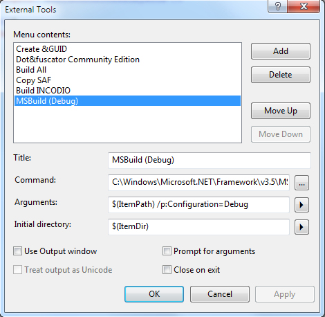 Visual Studio 2008 - External Tools